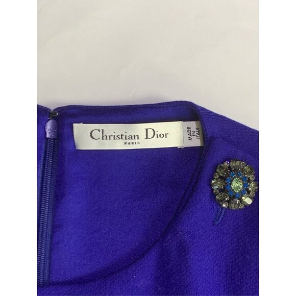 Christian Dior Blue Sleeveless Wool & Silk Top With Embellished Buttons Size 46 - Picture 3 of 7